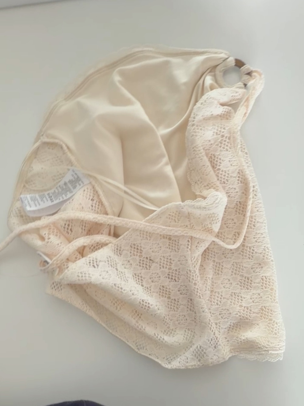 Urban Outfitters Cream Lace Satin halter neck